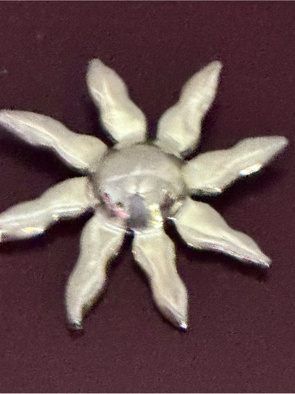 Sunburst Metal Pin Brooch in Shiny Silver Tone